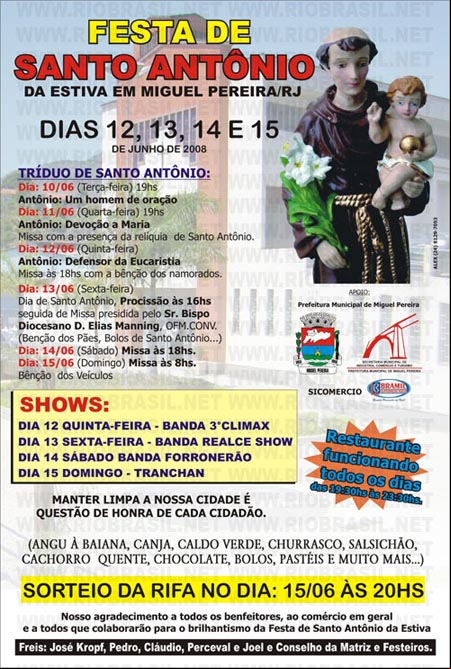 Dias 12,13,14 e 15 de Junho - Festa de S